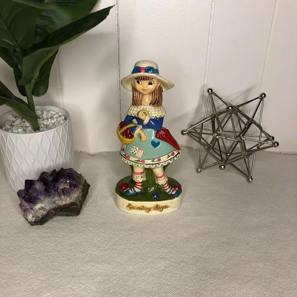 Vintage 60s For Rainy Days Figural Coin Bank Ceramic Figurine Multicolor 8"